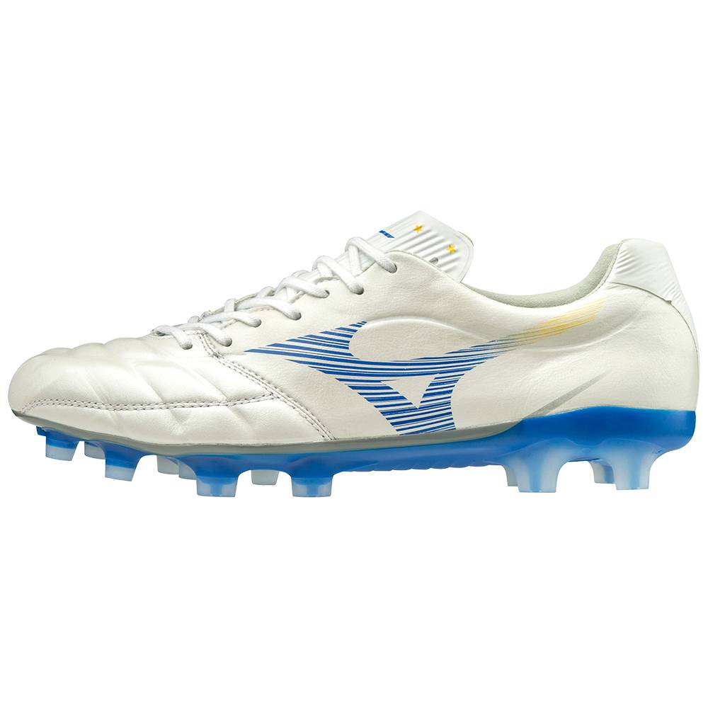 Chuteiras Mizuno Rebula Cup Made in Japan - Homem - Branco/Azuis - BRCSD6815